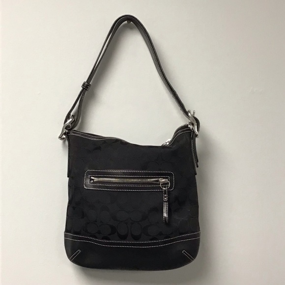 COACH Signature Shoulder Hand Bag Canvas Leather 9362 Black - Picture 4 of 7